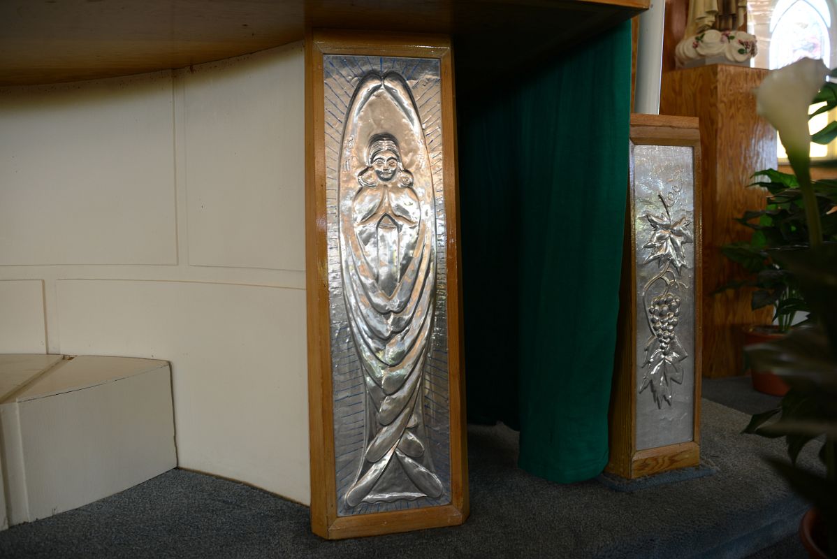 05E Carved Reliefs Below The Altar Inside Our Lady Of Victory Igloo Church In Inuvik Northwest Territories